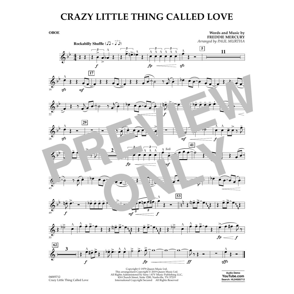 Crazy Little Thing Called Love (arr. Paul Murtha) - Oboe