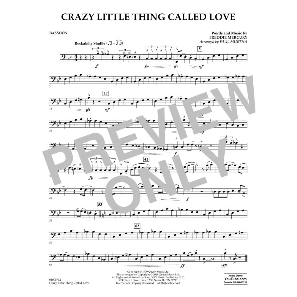 Crazy Little Thing Called Love (arr. Paul Murtha) - Bassoon