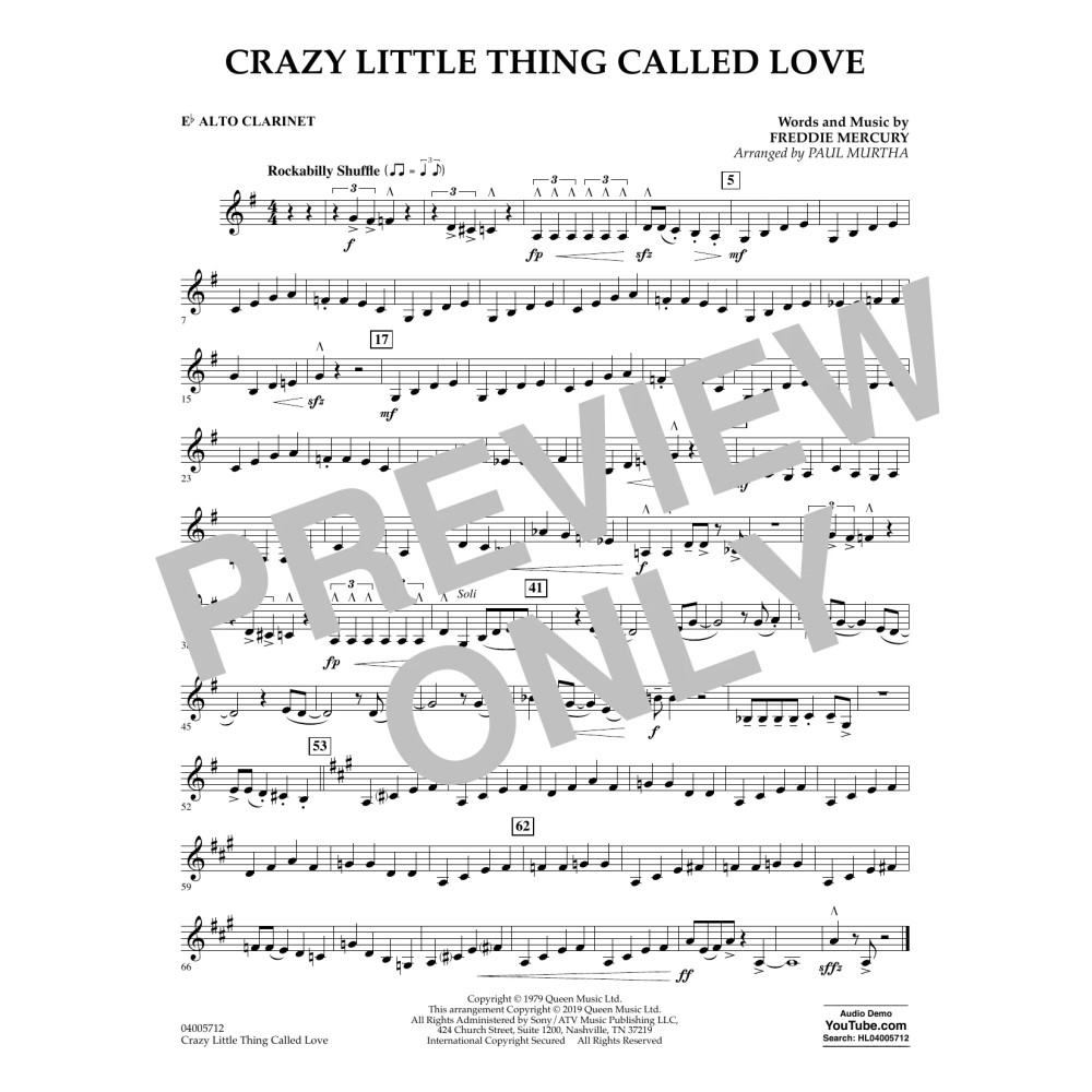 Crazy Little Thing Called Love (arr. Paul Murtha) - Eb Alto Clarinet