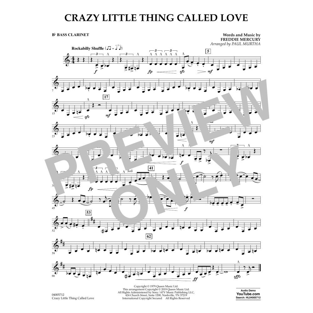 Crazy Little Thing Called Love (arr. Paul Murtha) - Bb Bass Clarinet