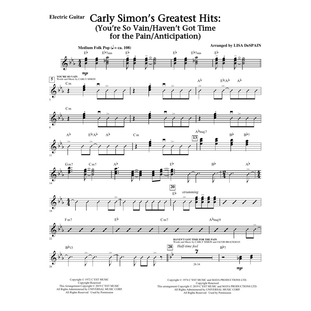 Carly Simon's Greatest Hits: A Choral Medley (arr. Lisa Despain) - Guitar