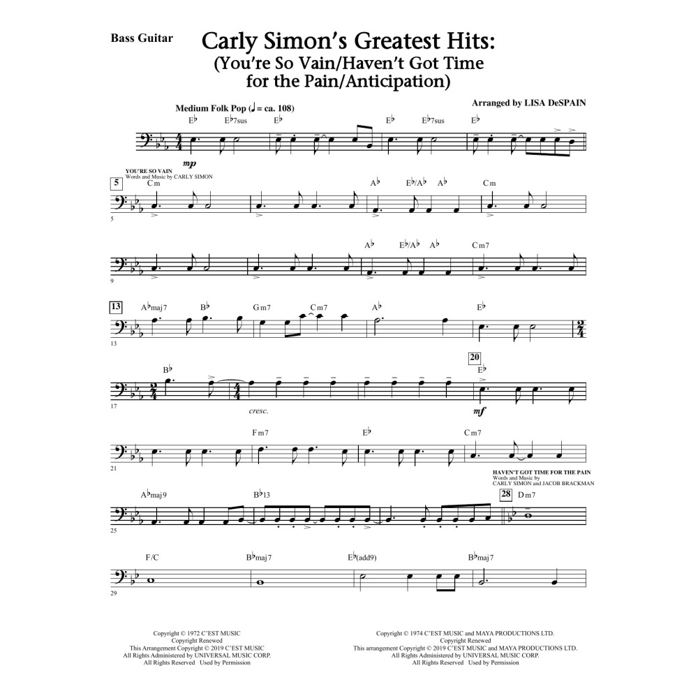 Carly Simon's Greatest Hits: A Choral Medley (arr. Lisa Despain) - Drums