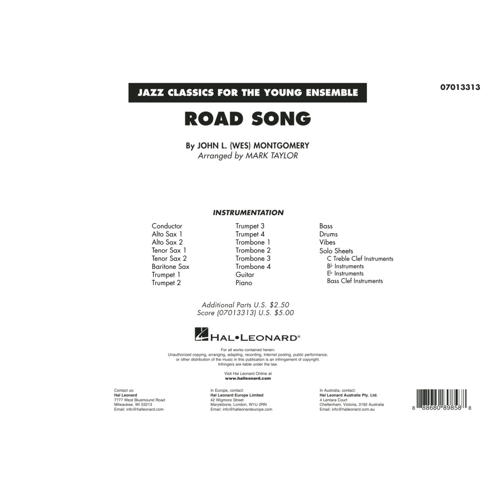 Road Song (arr. Mark Taylor) - Conductor Score (Full Score)