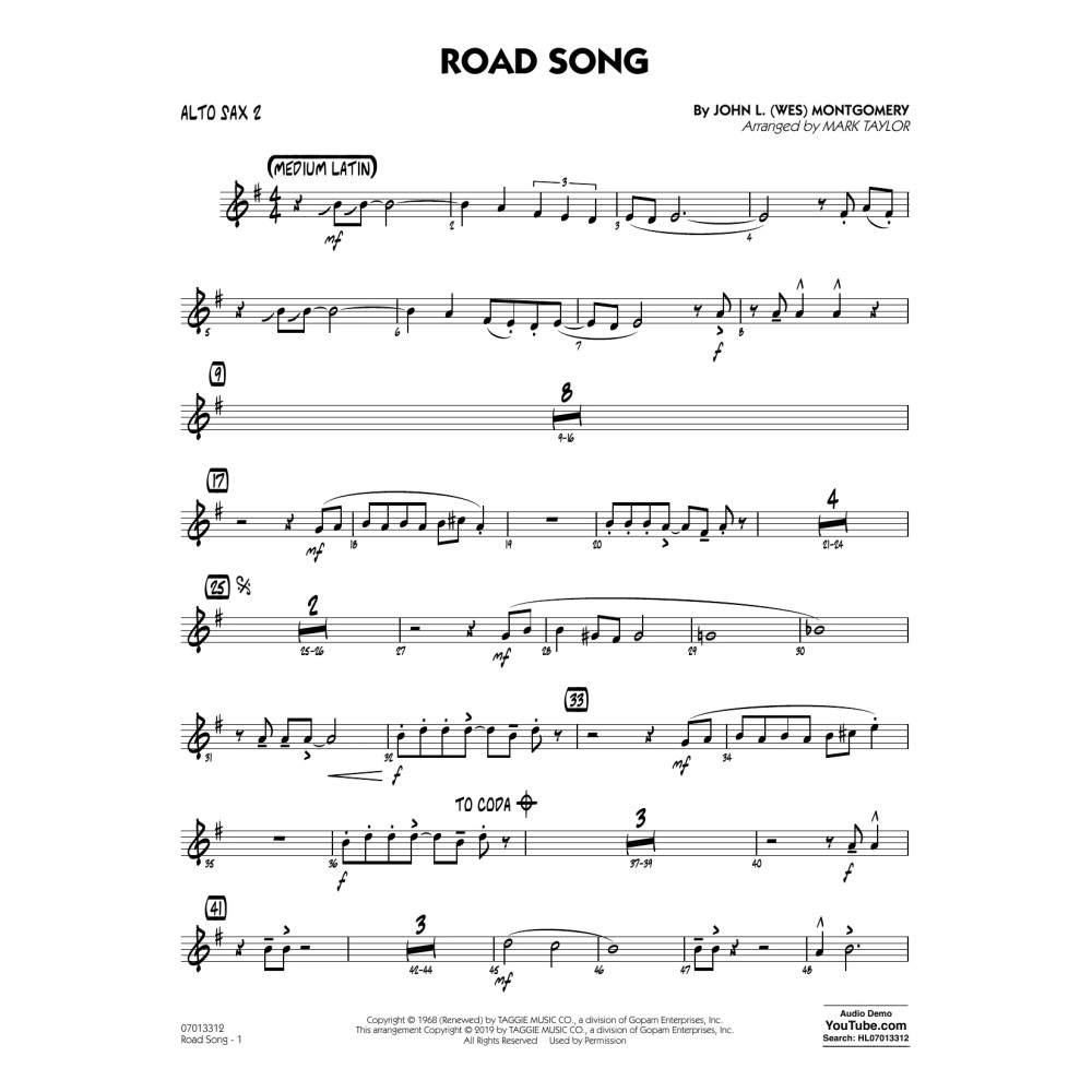 Road Song (arr. Mark Taylor) - Alto Sax 2