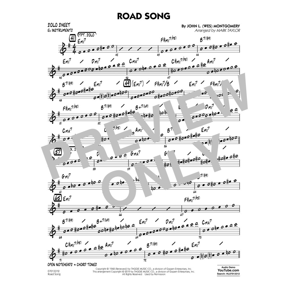 Road Song (arr. Mark Taylor) - Eb Solo Sheet