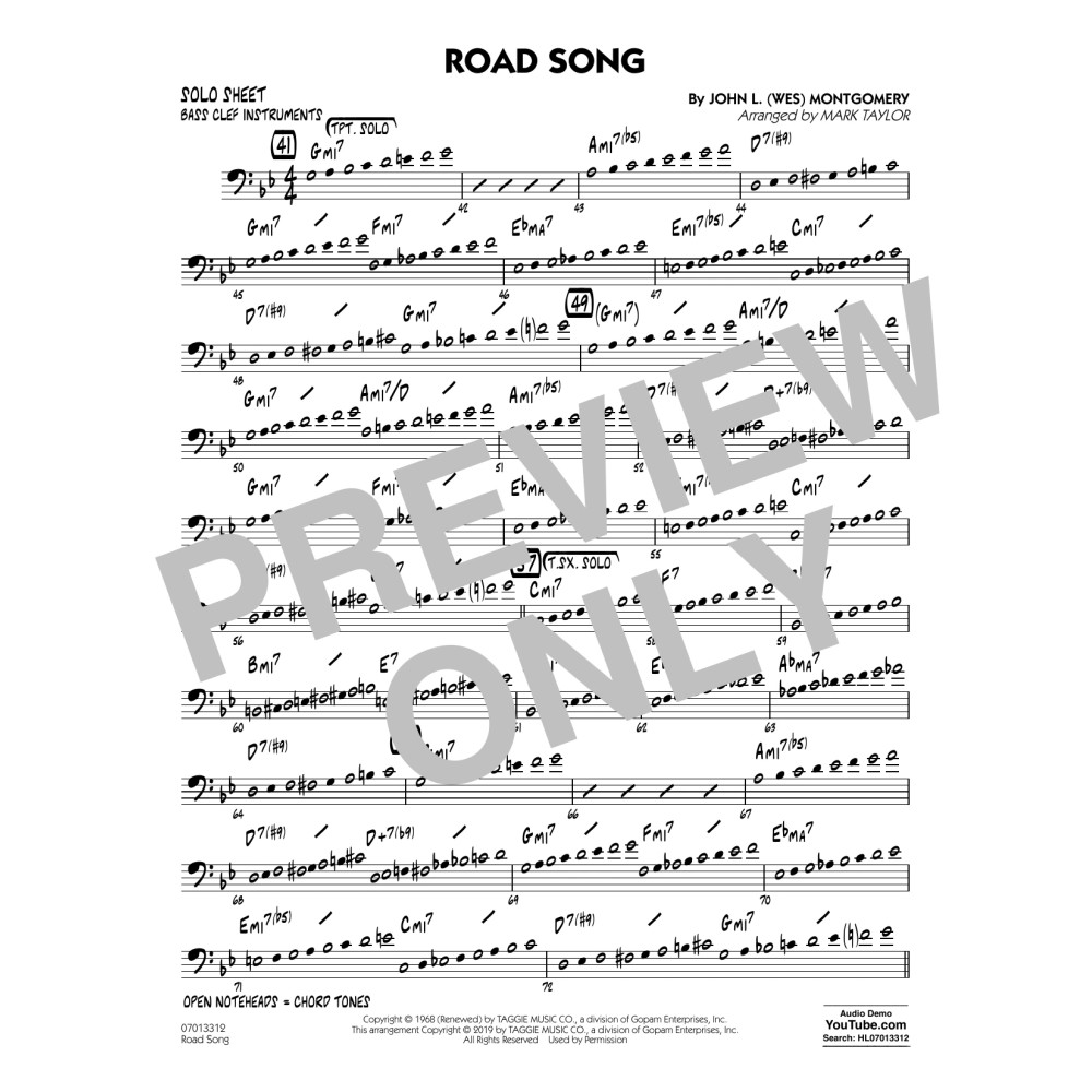 Road Song (arr. Mark Taylor) - Bass Clef Solo Sheet