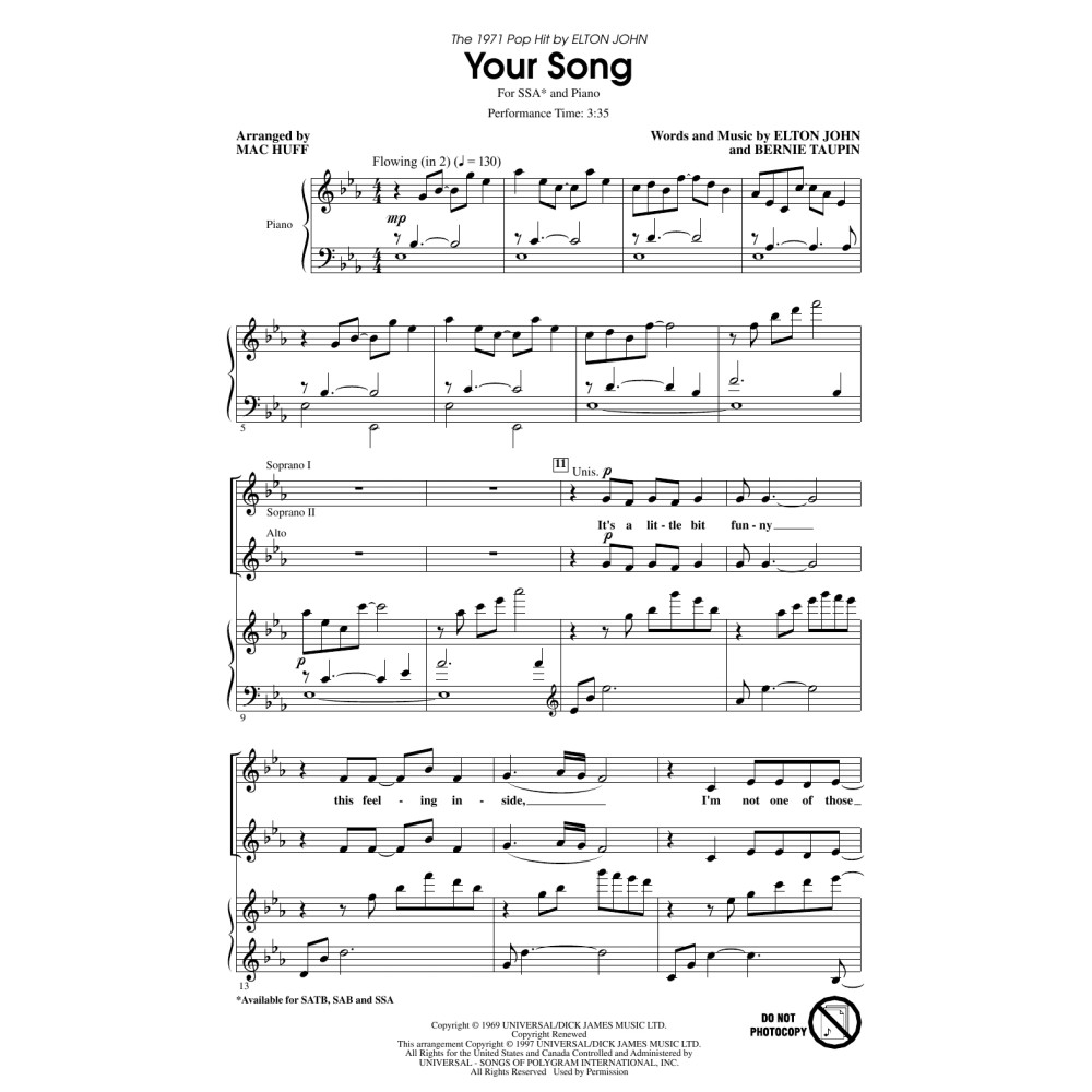 Your Song (arr. Mac Huff)