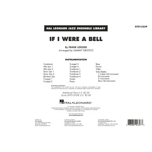 If I Were a Bell (arr. Sammy Nestico) - Conductor Score (Full Score)