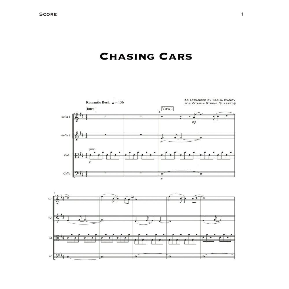 Chasing Cars (arr. Sasha Ivanov) - Full Score