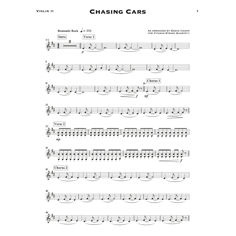Chasing Cars (arr. Sasha Ivanov) - Violin 2