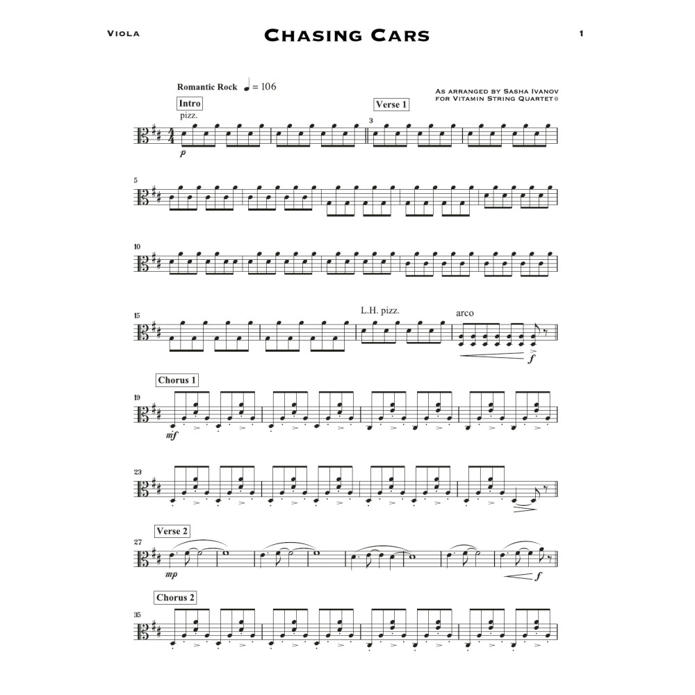 Chasing Cars (arr. Sasha Ivanov) - Viola
