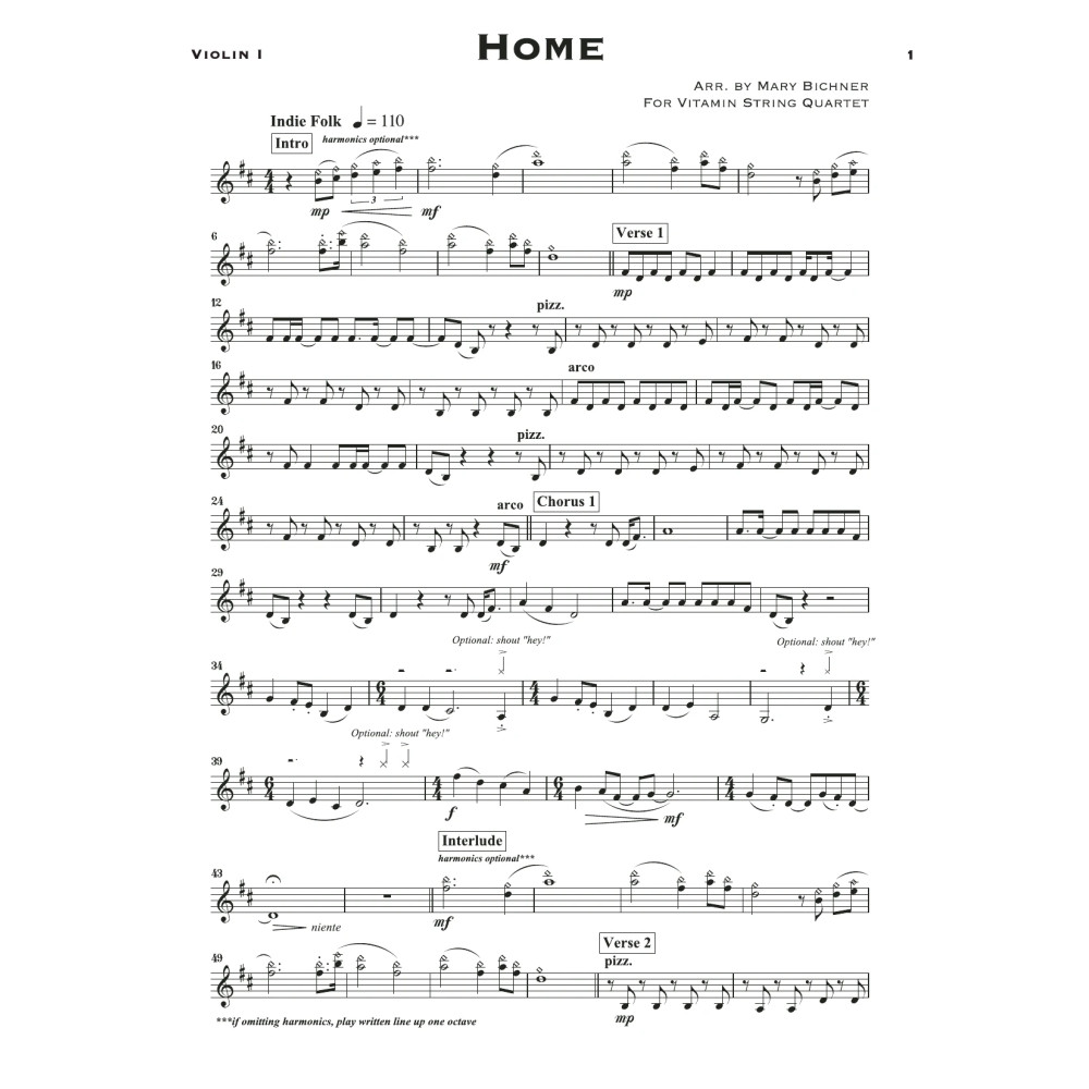 Home (arr. Mary Bichner) - Violin 1