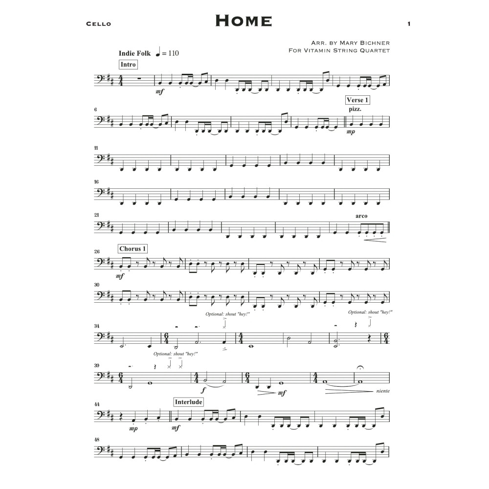 Home (arr. Mary Bichner) - Cello