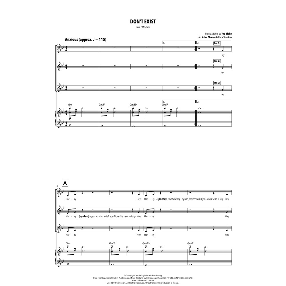 Don't Exist (from Fangirls) (arr. Alice Chance and Zara Stanton)
