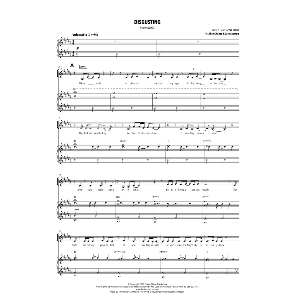 Disgusting (from Fangirls) (arr. Alice Chance and Zara Stanton)