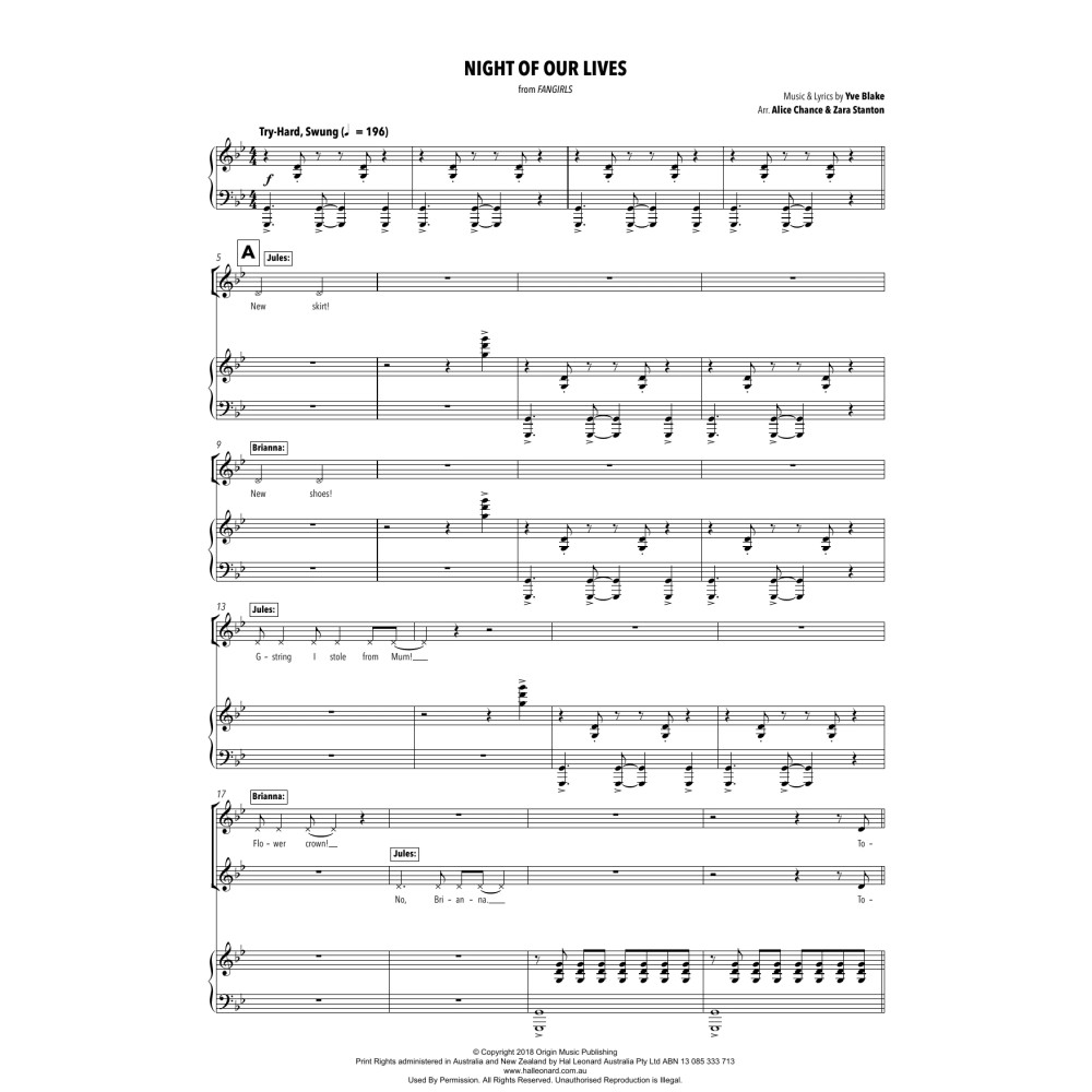 Night Of Our Lives (from Fangirls) (arr. Alice Chance and Zara Stanton)