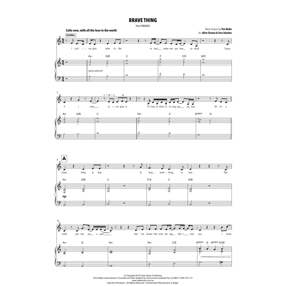 Brave Thing (from Fangirls) (arr. Alice Chance and Zara Stanton)