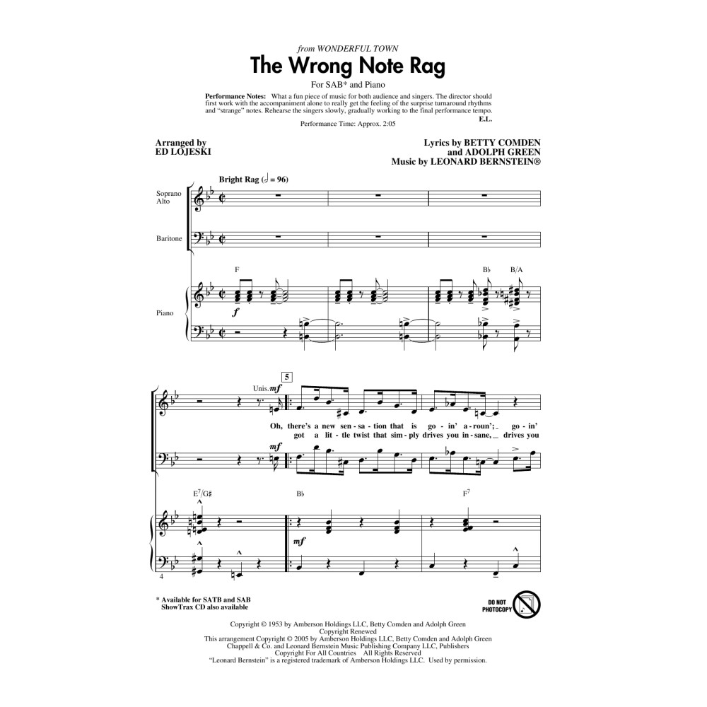 The Wrong Note Rag (from Wonderful Town) (arr. Ed Lojeski)