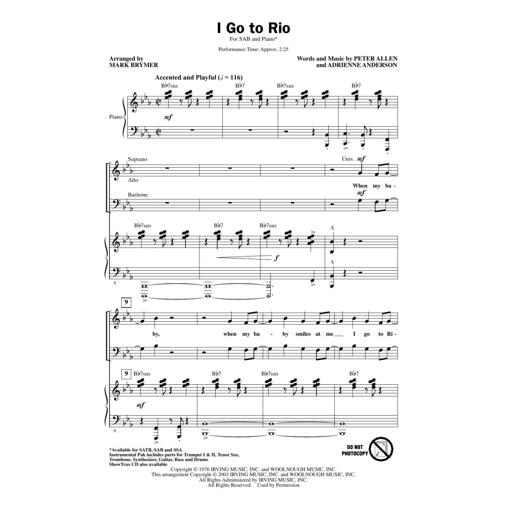 I Go To Rio (from The Boy From Oz) (arr. Mark Brymer)