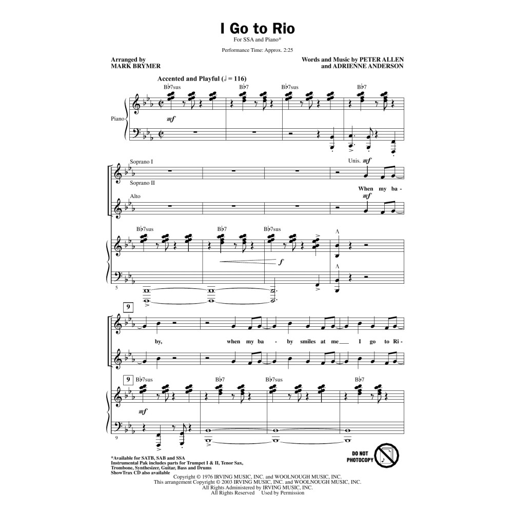 I Go To Rio (from The Boy From Oz) (arr. Mark Brymer)