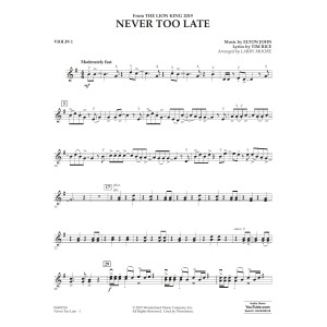 Never Too Late (from The Lion King 2019) (arr. Larry Moore) - Violin 1