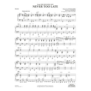 Never Too Late (from The Lion King 2019) (arr. Larry Moore) - Piano