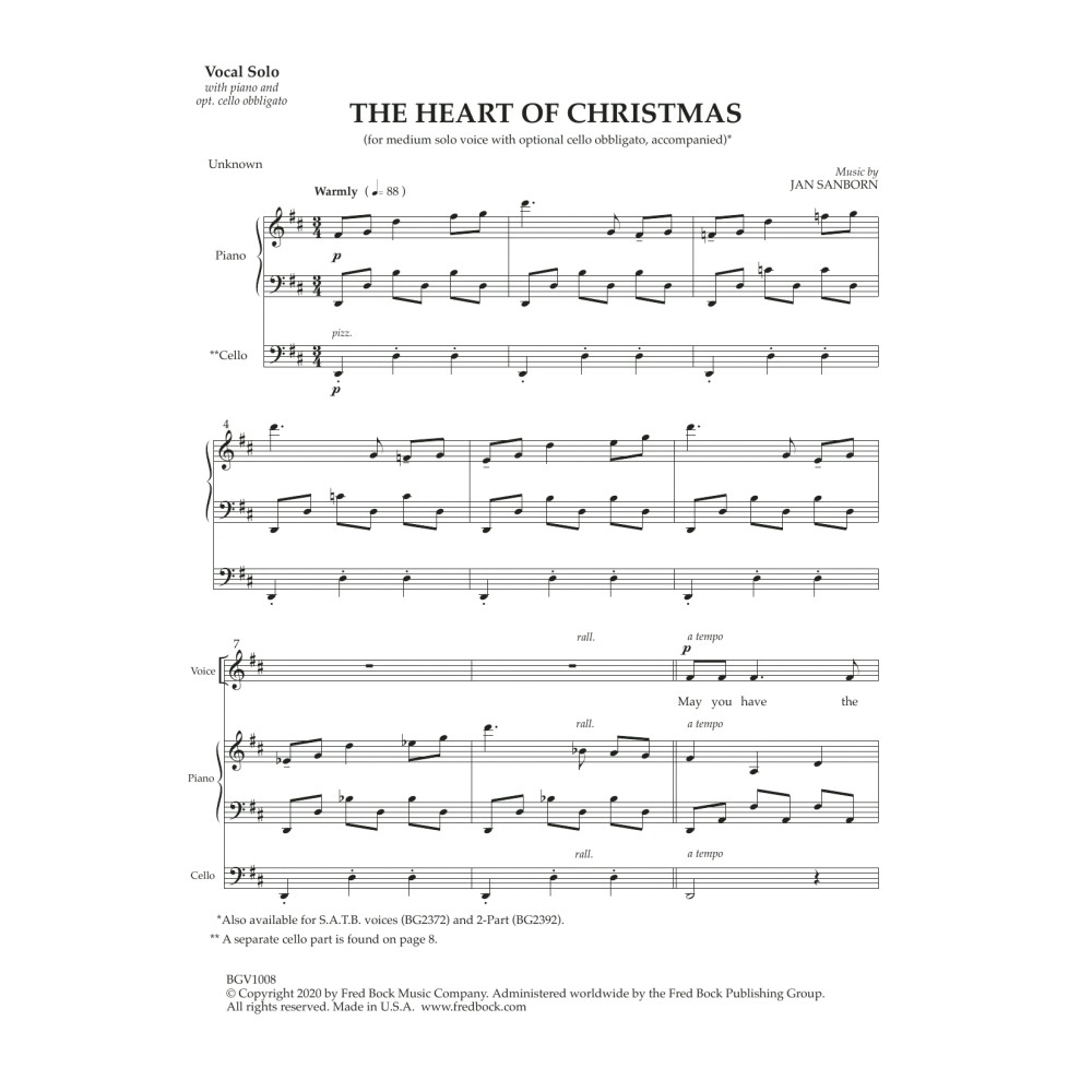 The Heart Of Christmas (with optional cello obbligato)