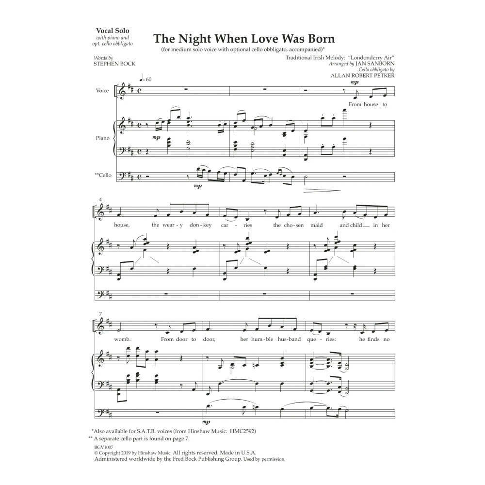 The Night That Love Was Born (with optional cello obbligato)