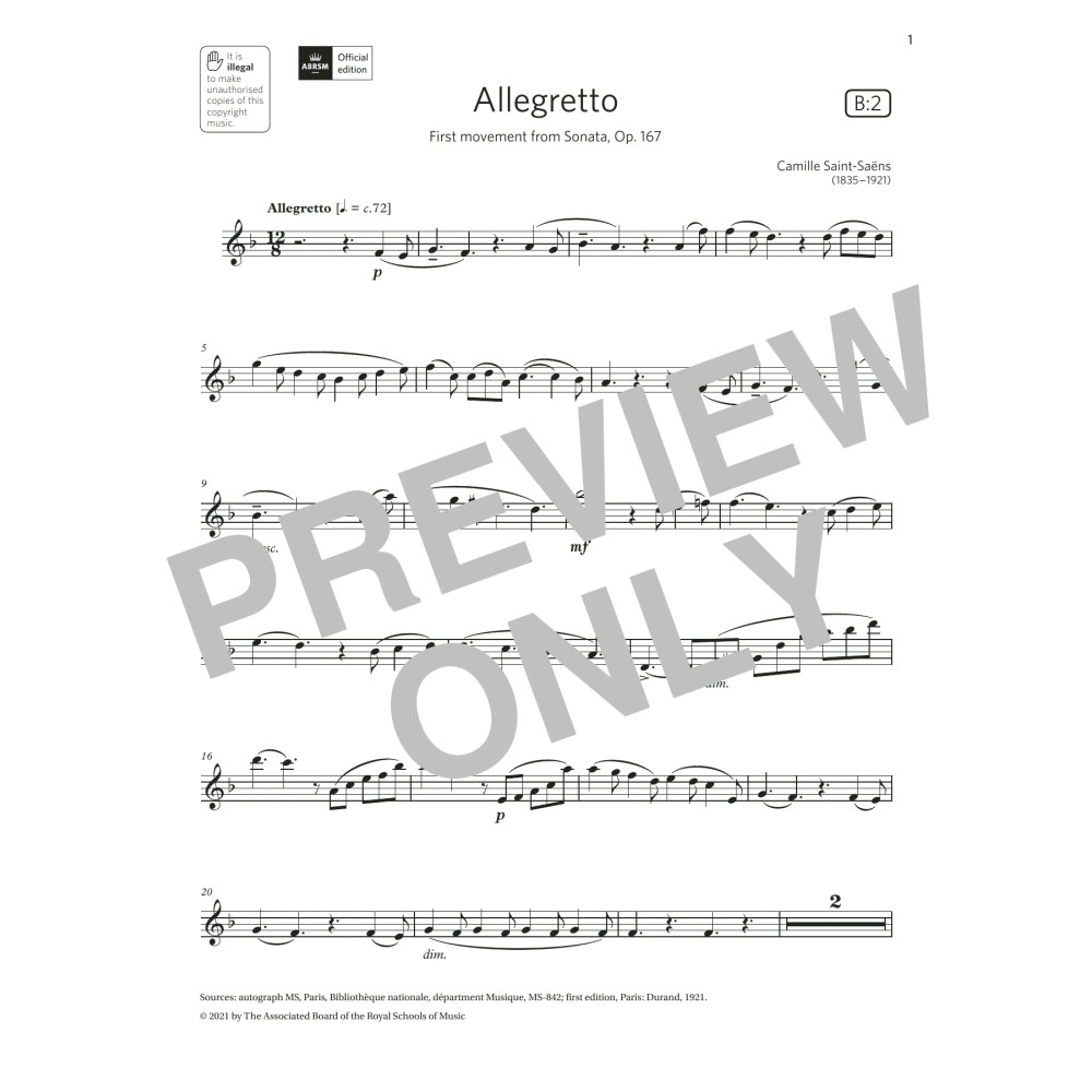 Allegretto (from Sonata, Op. 167) (Grade 7 List B2 from the ABRSM Clarinet syllabus from 2022)