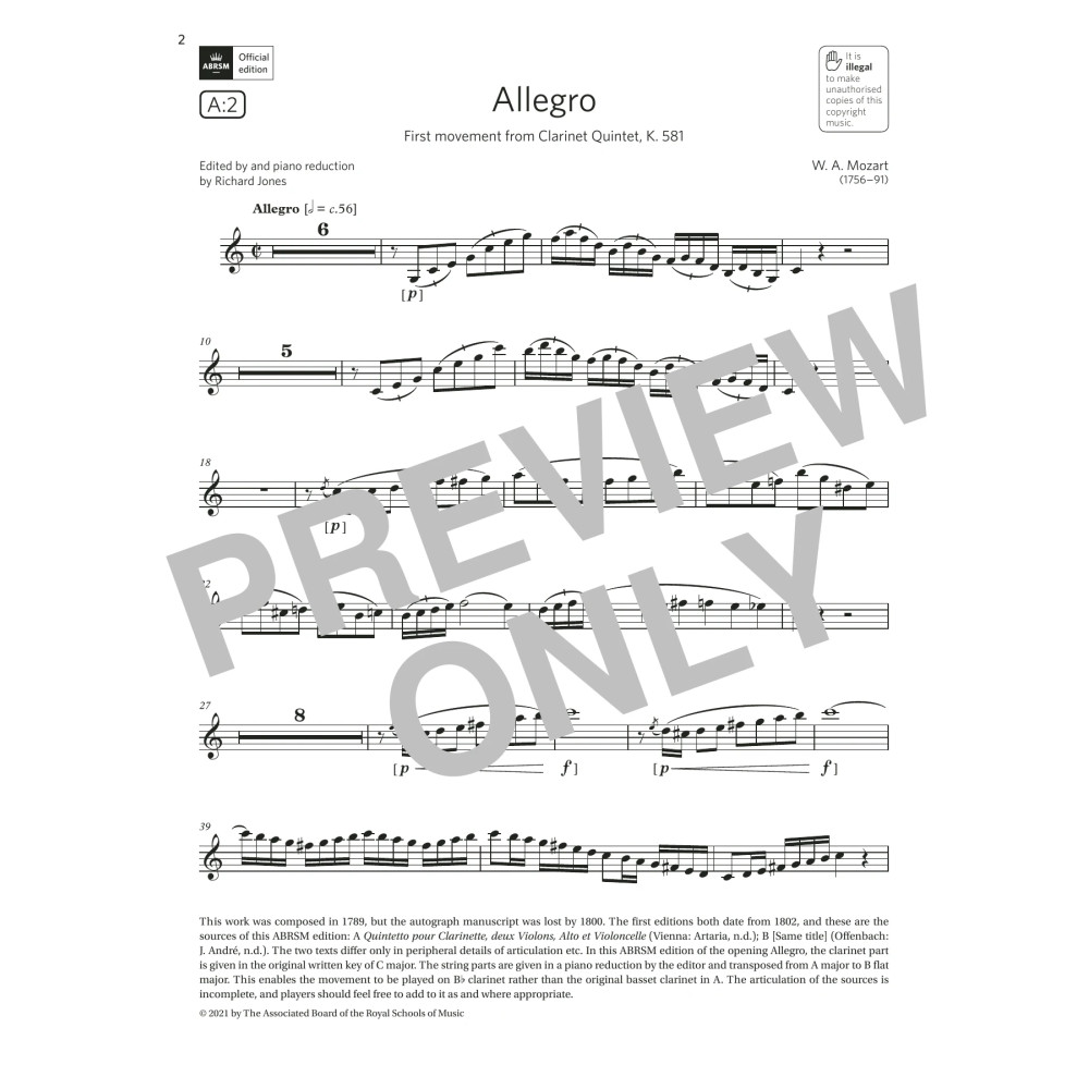 Allegro (from Clarinet Quintet, K.581) (Grade 7 List A2 from the ABRSM Clarinet syllabus from 2022)