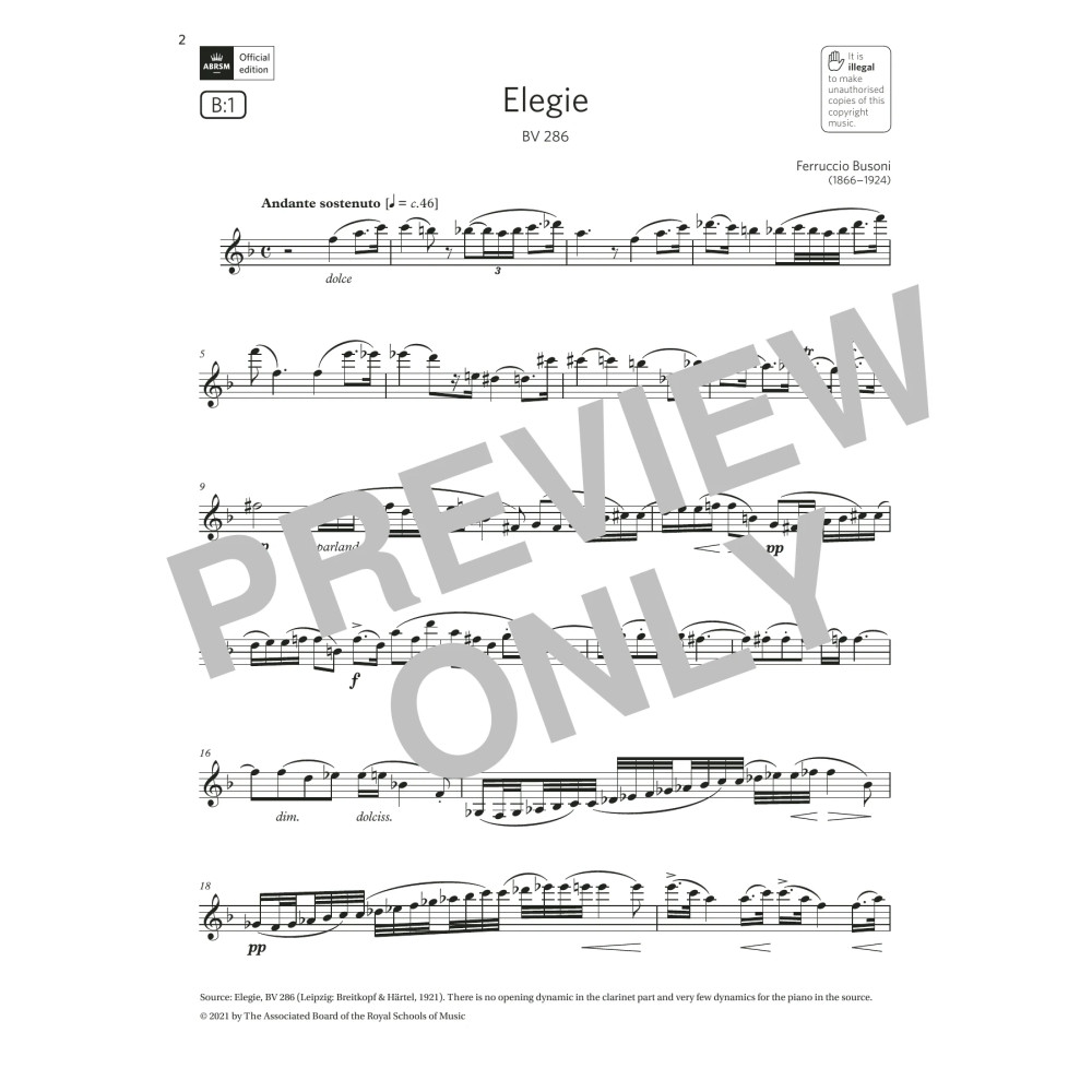 Elegie, BV 286 (Grade 7 List B1 from the ABRSM Clarinet syllabus from 2022)