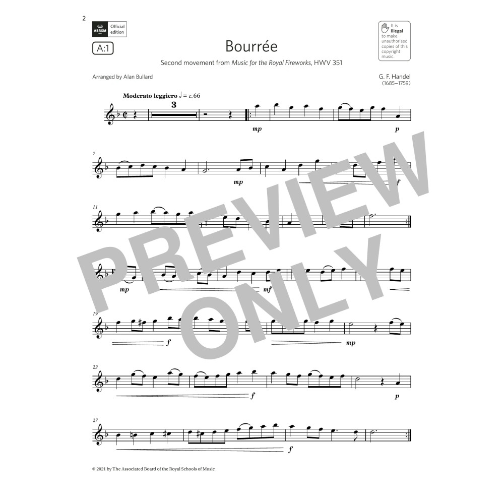 Bourrée (from Music for the Royal Fireworks)(Grade 2 A1, the ABRSM Saxophone syllabus from 2022)