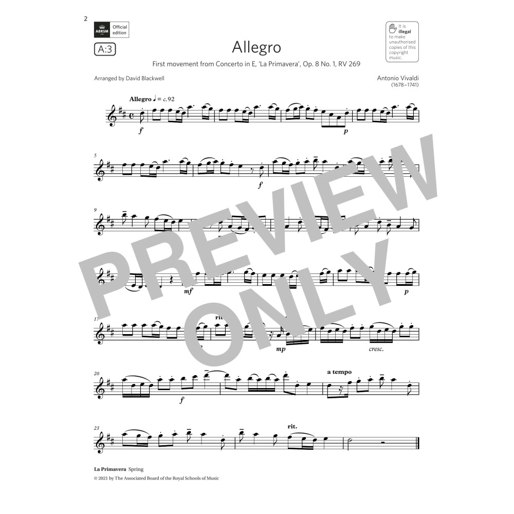 Allegro (from Concerto in E, Op.8 No.1) (Grade 3 A3 from the ABRSM Saxophone syllabus from 2022)