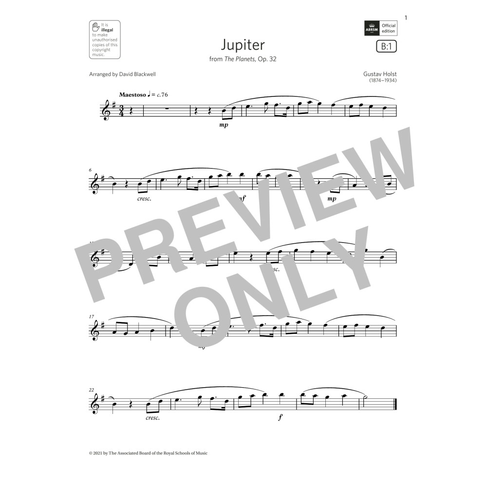 Jupiter (from The Planets, Op. 32) (Grade 2 List B1 from the ABRSM Saxophone syllabus from 2022)