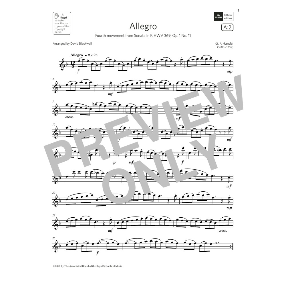 Allegro (from Sonata in F, Op.1 No.11) (Grade 4 A2 from the ABRSM Saxophone syllabus from 2022)