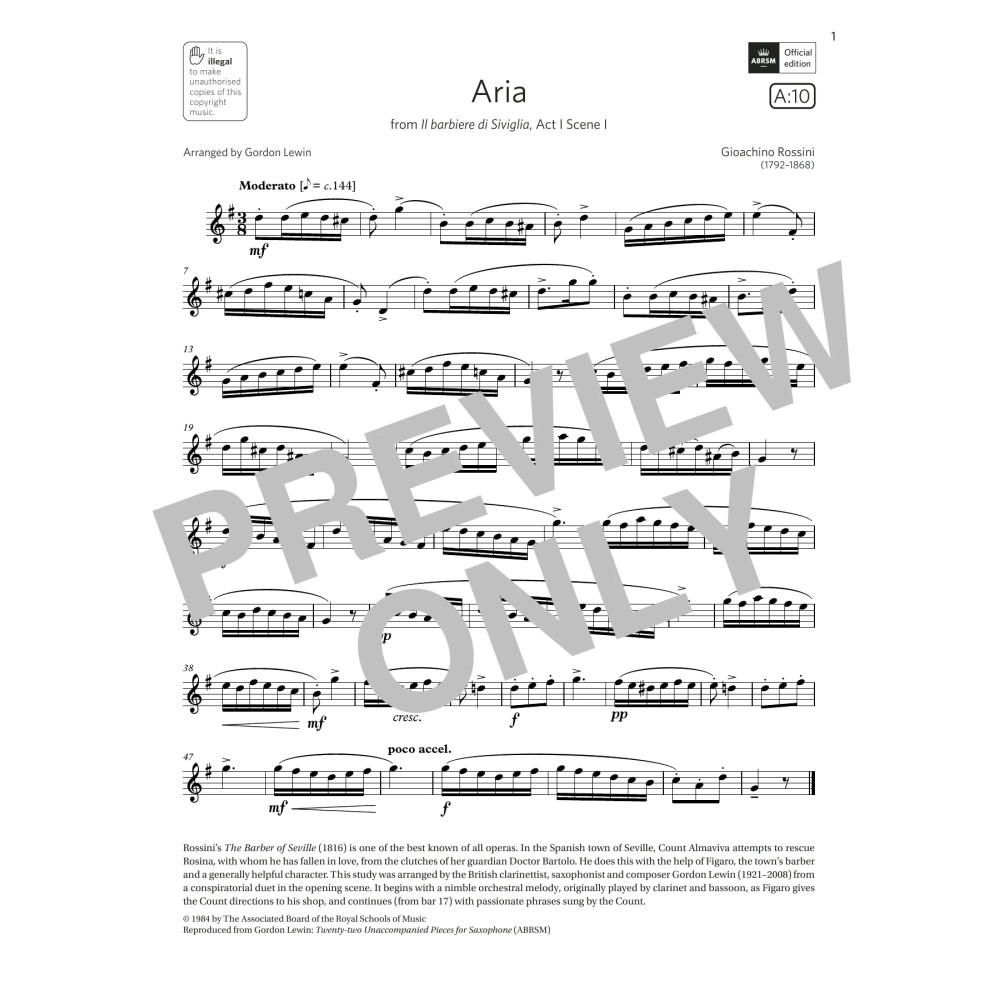 Aria (from Il barbiere di Siviglia) (Grade 5 List A10 from the ABRSM Saxophone syllabus from 2022)