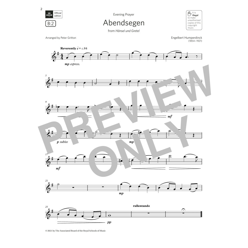 Abendsegen (from Hänsel und Gretel) (Grade 2 List B2 from the ABRSM Saxophone syllabus from 2022)