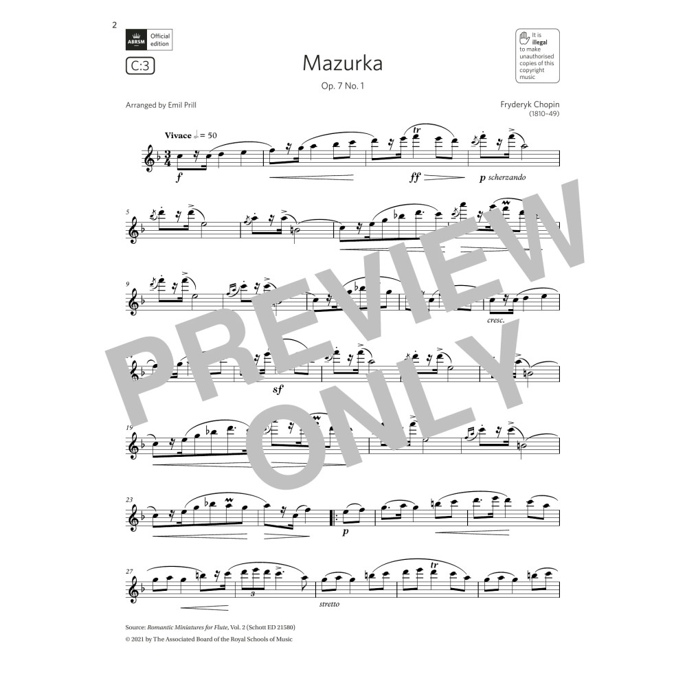 Mazurka, Op. 7 No. 1 (Grade 5 List C3 from the ABRSM Flute syllabus from 2022)