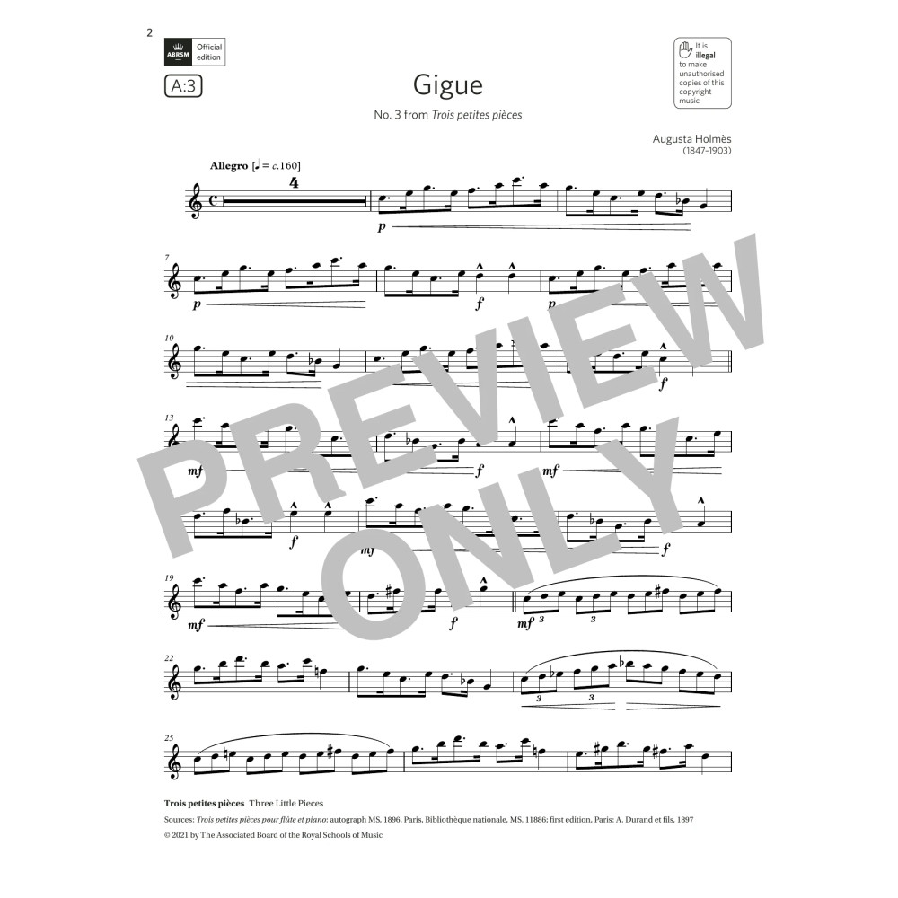 Gigue (No. 3 from Trois petites pièces) (Grade 5 List A3 from the ABRSM Flute syllabus from 2022)