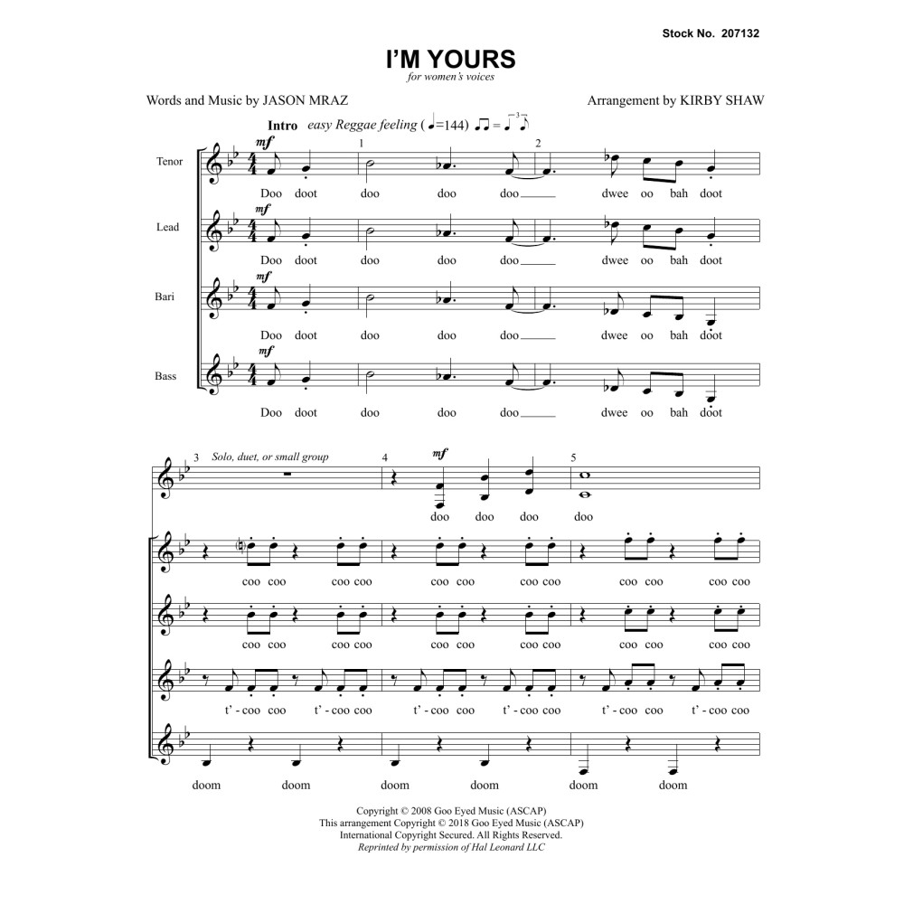 I'm Yours (arr. Kirby Shaw)