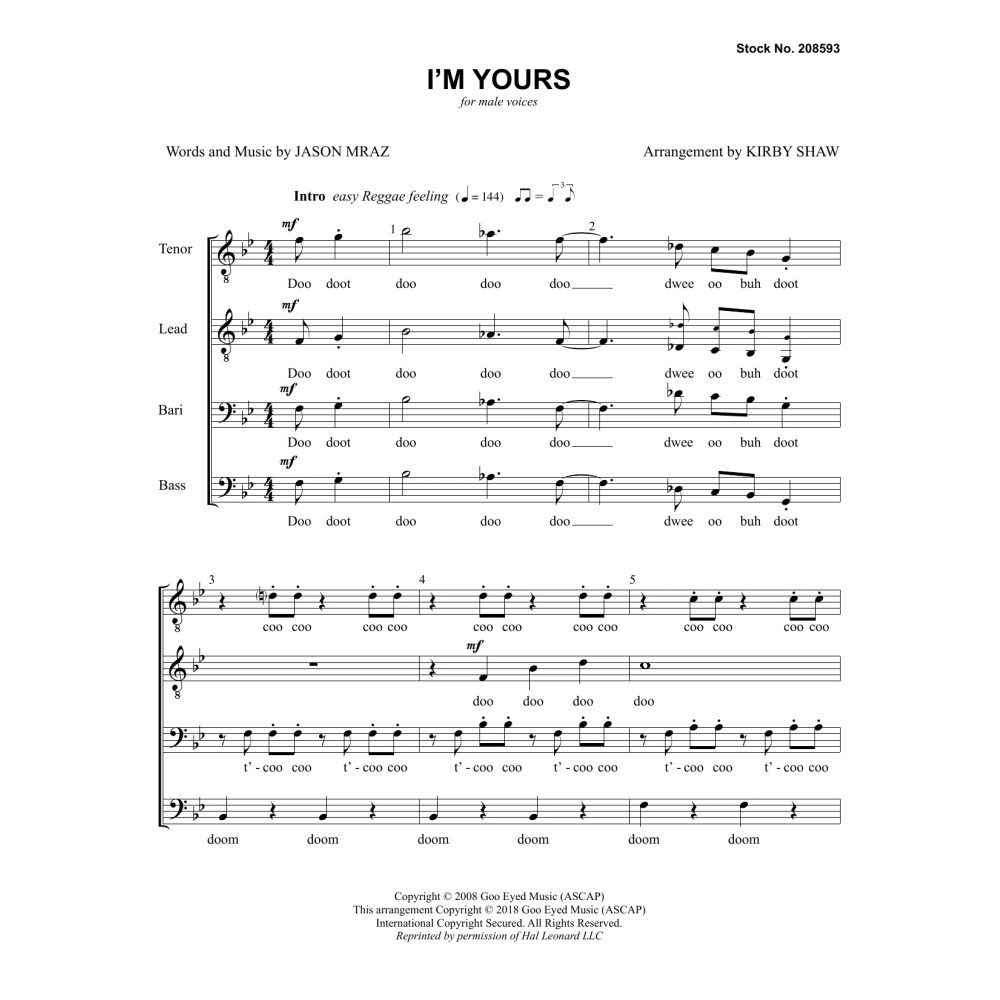 I'm Yours (arr. Kirby Shaw)