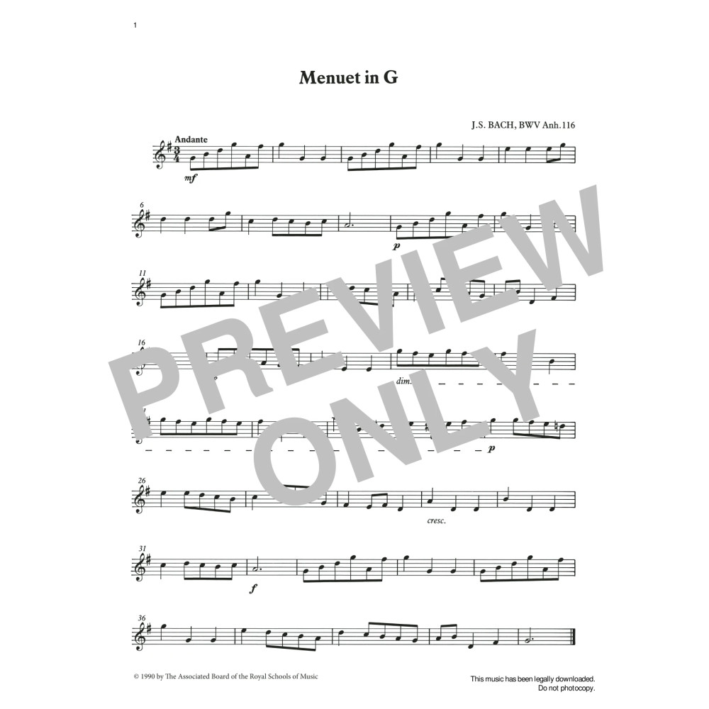 Menuet in G (score & part) from Graded Music for Tuned Percussion, Book I