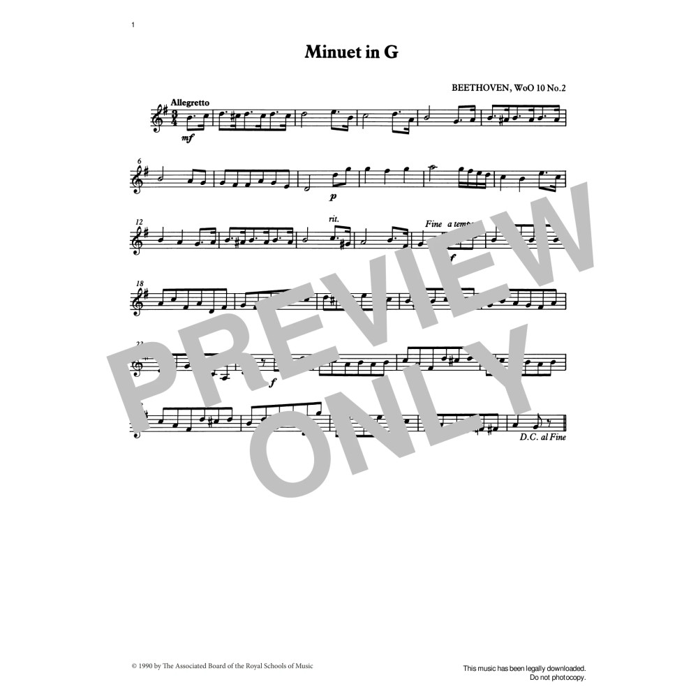 Minuet in G (score & part) from Graded Music for Tuned Percussion, Book II