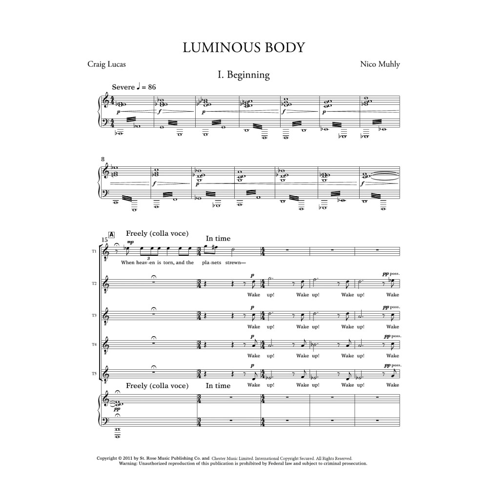 Luminous Body (TTBB) - Vocal Score