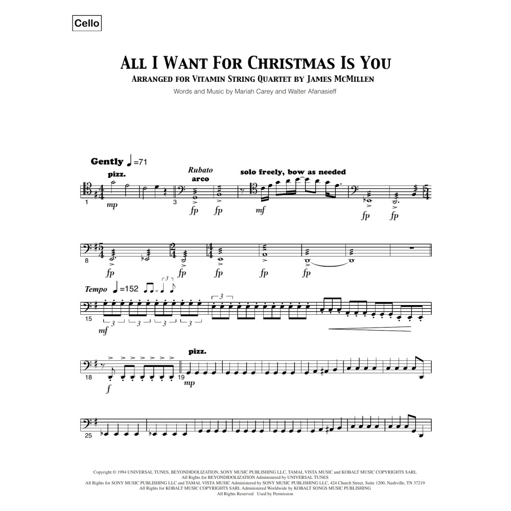 All I Want For Christmas Is You - Cello