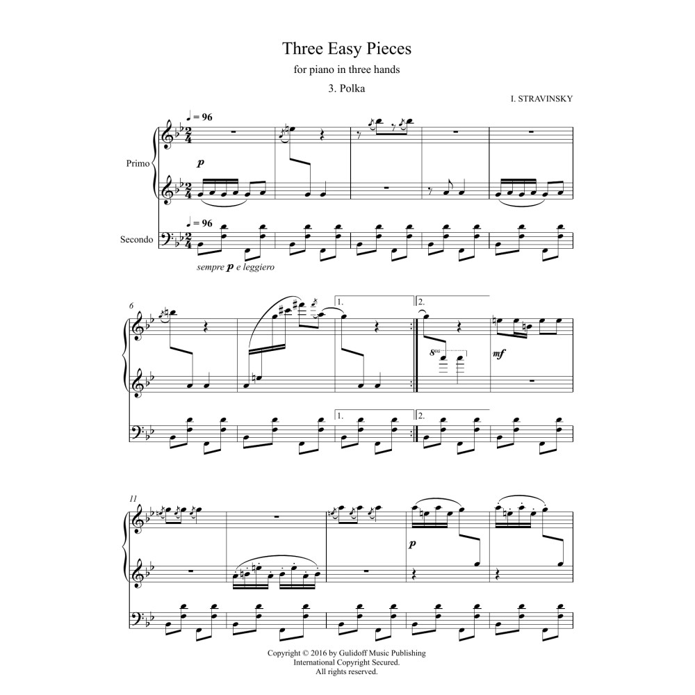 Three Easy Pieces for piano in three hands 3. Polka