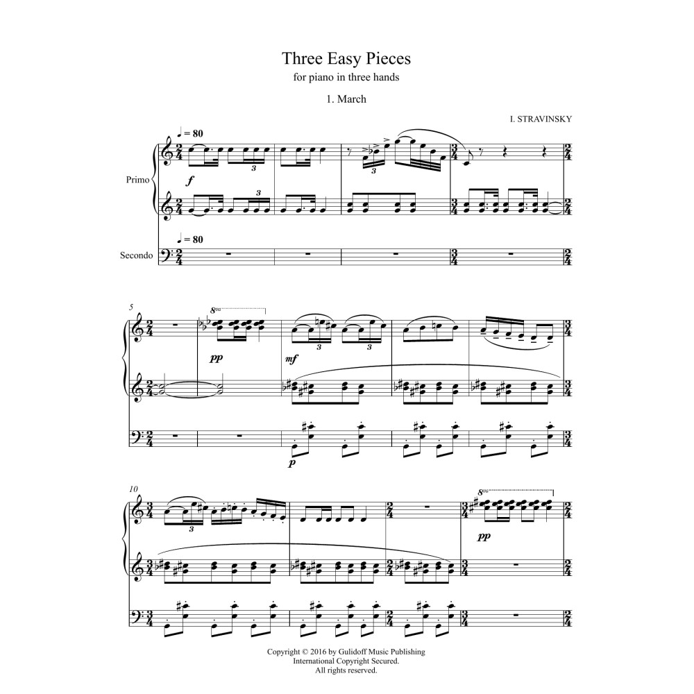 Three Easy Pieces for piano in three hands 1. March