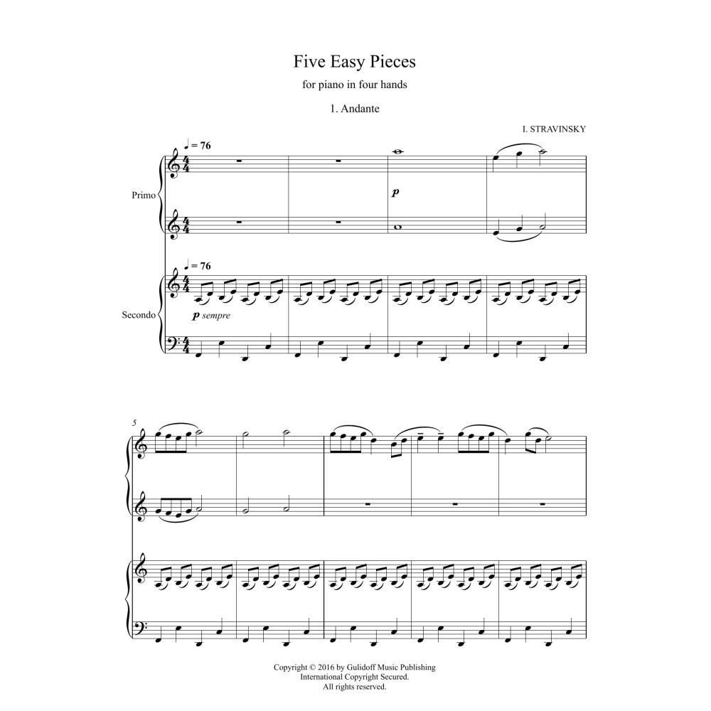 Five Easy Pieces for piano in four hands, No. 1: Andante