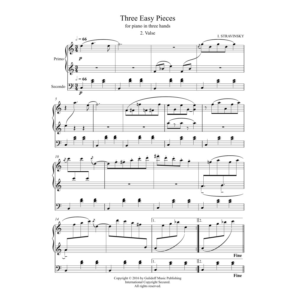 Three Easy Pieces for piano in three hands 2. Valse