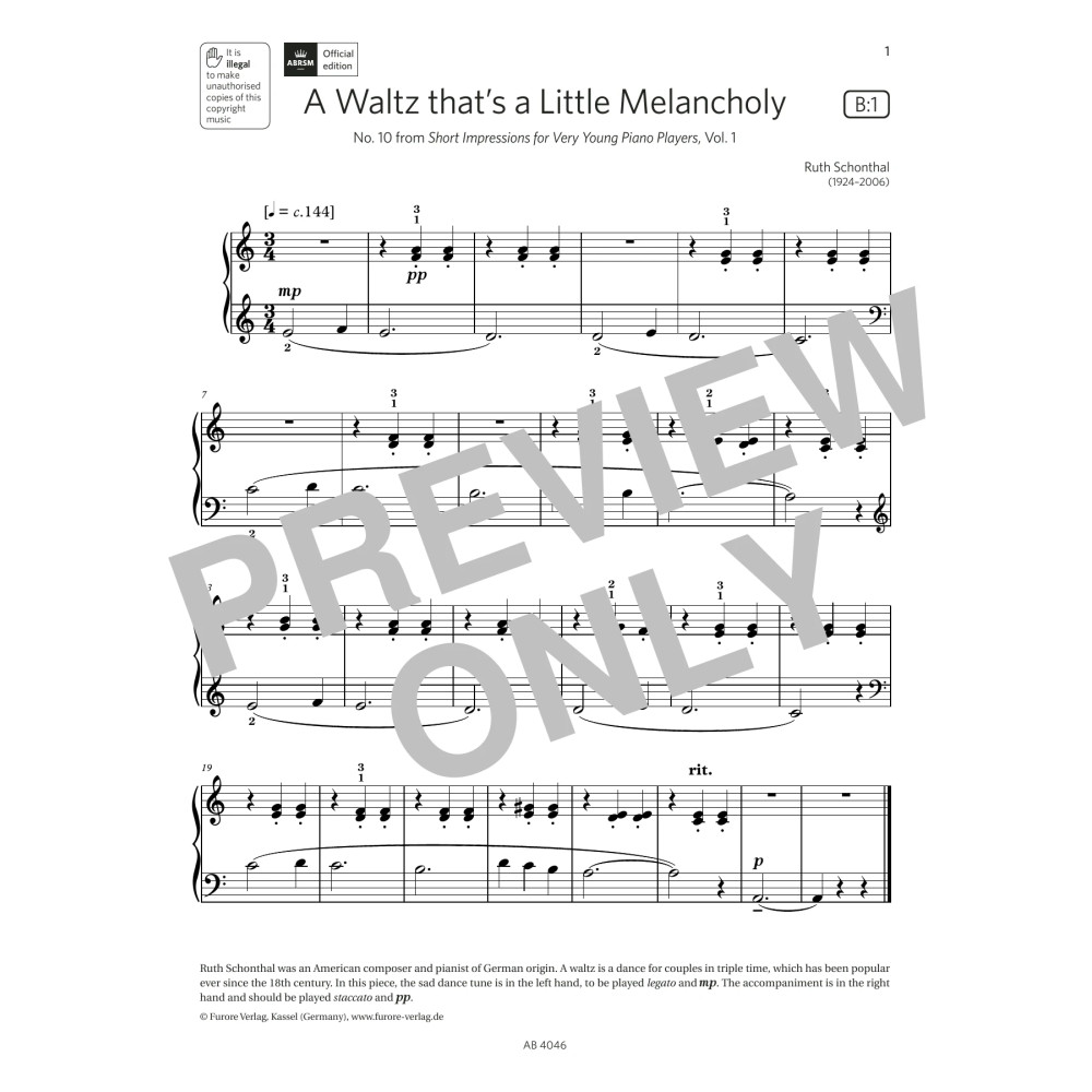A Waltz thats a Little Melancholy (Grade Initial, list B1, from ABRSM Piano Syllabus 2023 & 2024)